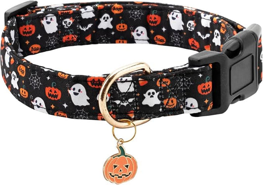 Fall Dog Collar,Soft and Cute Halloween Collars with Pumpkin Patterned Design for Girl Female Boy Dogs,Adjustable Buckle Puppy Collar for Small Medium Large Dogs (Black Pumpkin, L)