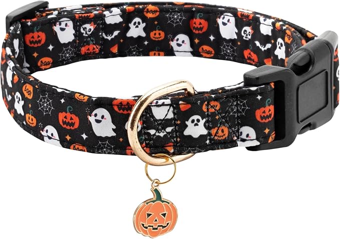Fall Dog Collar,Soft and Cute Halloween Collars with Pumpkin Patterned Design for Girl Female Boy Dogs,Adjustable Buckle Puppy Collar for Small Medium Large Dogs (Black Pumpkin, S)
