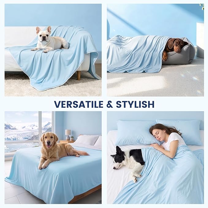 Mora Pets Premium Cooling Blanket for Dogs, Q-MAX>0.5 Washable Breathable Cooling Mat, Lightweight Soft Summer Pet Throw Blanket, Furniture Protector Bed Couch Cover for Medium Dog Cat, Blue, 40x60