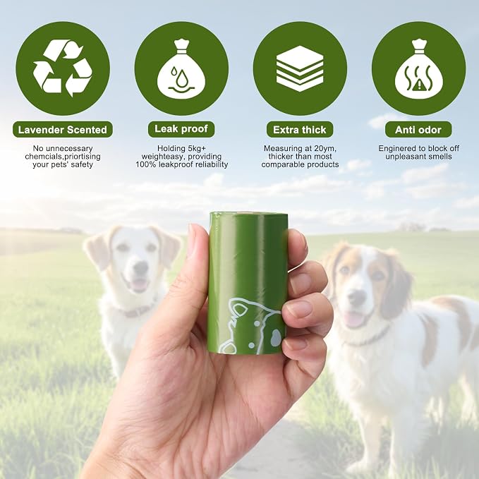 IUI Dog Poop Bags 160 Count, Lavender Scented Dog Waste Bags, 13"x9" Thick Leak-Proof Heavy Duty Pet Waste Bags for All Dogs, 8 Refill Rolls (Green)