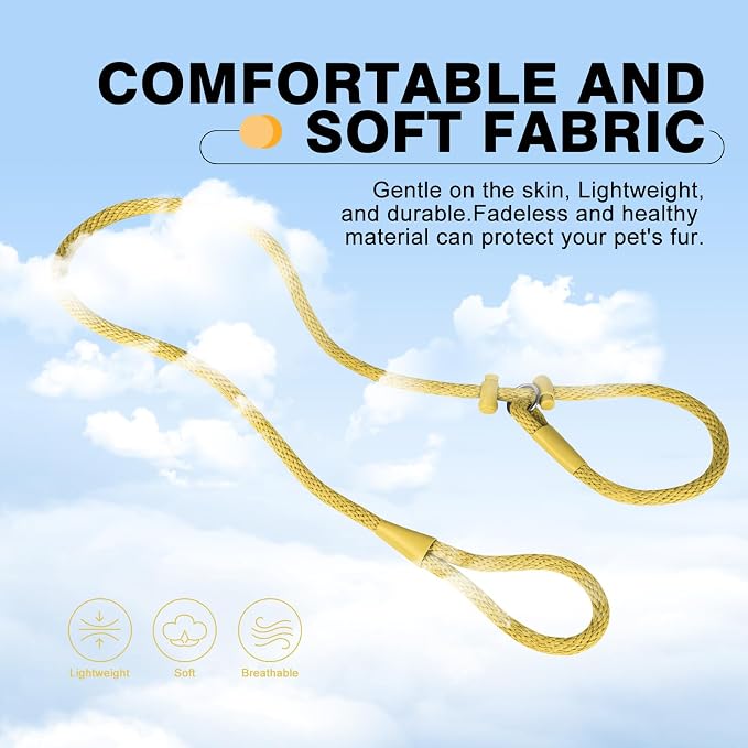 Lynxking Dog Leash Slip Lead Reflective Breathable Rope Comfortable Strong No Pull Slip On Pet Training Lead for Dogs (Yellow, Large 1/2 inch x 6ft)
