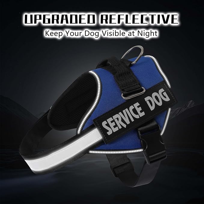 MUMUPET Service Dog Vest, No Pull Reflective Adjustable Harness with Handle, Soft Breathable Padding for Medium Dogs, 2 Removable Velcro Patches (Blue, M)