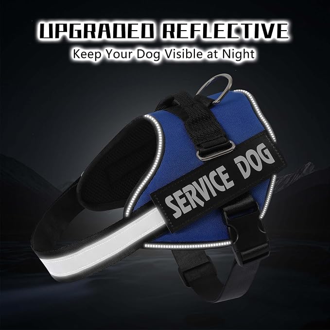 MUMUPET Service Dog Vest Harness, No Pull Reflective Adjustable with Handle, Soft Breathable Padding for Large Dogs, 2 Removable Velcro Patches (Blue, L)