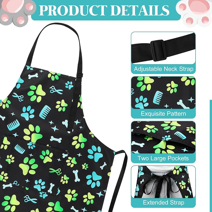 Dog Grooming Waterproof Apron with 2 Pockets, Cute Animals Puppy Dog Pets Apron
