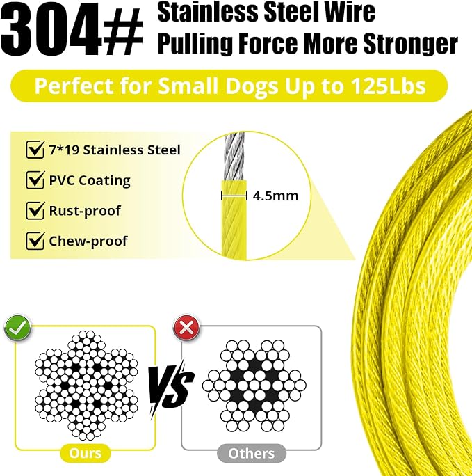 jenico Dog Tie Out Cable: 20ft Dog Leads for Yard Heavy Duty - Reflective Chain Leash for Outside Small Large Dogs Up to 125lbs Outdoor Runner Camping