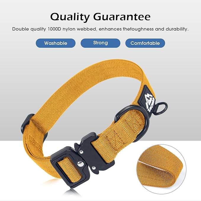 Medium Dog Collar Boy Girl - Adjustable, Chew Proof Nylon Collar with Metal Quick Release Buckle and D-Ring for Dog Tags (Turmeric Yellow, M)