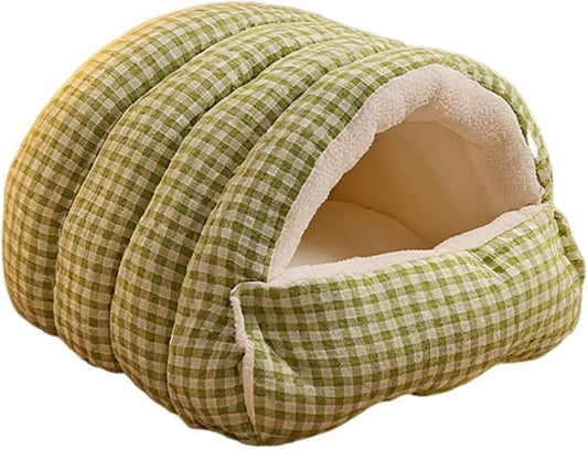 Cozy Monster Cat Bed, Warm Winter Cat Cave with Removable Cushion, Calming Anti-Anxiety Sherpa Fleece Pet Bed for Indoor Cats & Small Dogs, Washable 360° Nesting Design (A - Green, Large)