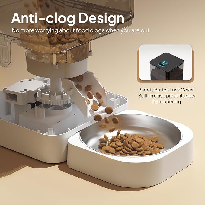 VOLUAS Automatic Cat Feeders - Pet Food Dispenser for Dry Food, Timed Cat Feeder with Desiccant Bag, Programmable Portion Size Control 4 Meals Per Day, 10s Voice Recorder