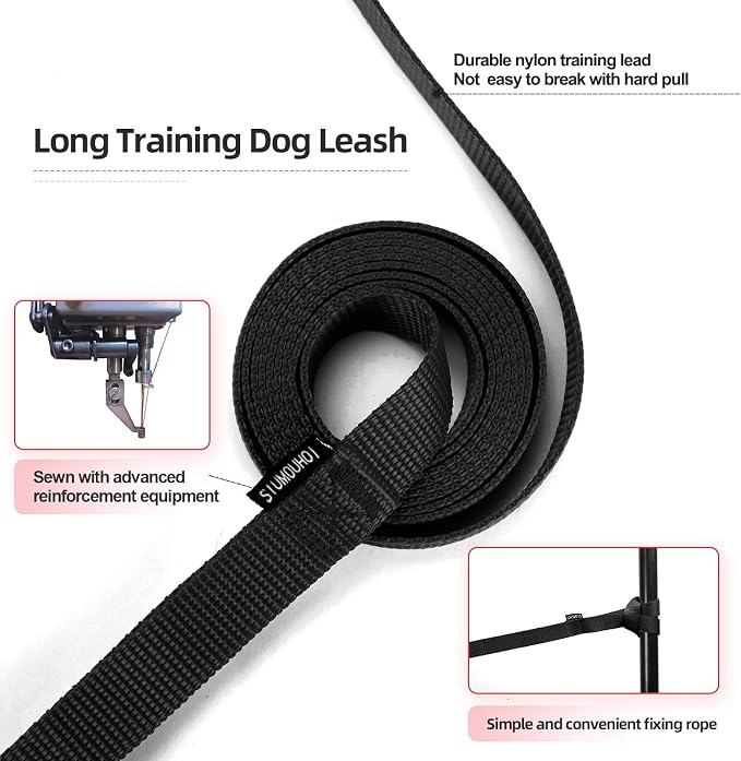Dog/Puppy Obedience Recall Training Agility Lead -15ft 20ft 30ft 50ft Training Leash - Great for Play, Camping, or Backyard - Black 50ft