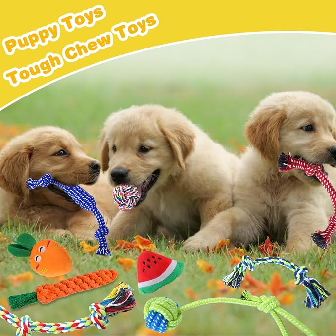 MRSOHRET 18 Pack Dog Toys Puppy Teething Toys, Puppy Essentials Chew Toy Bundle with Squeaky Toy and Interactive Rope for Small Dogs to Keep Them Busy