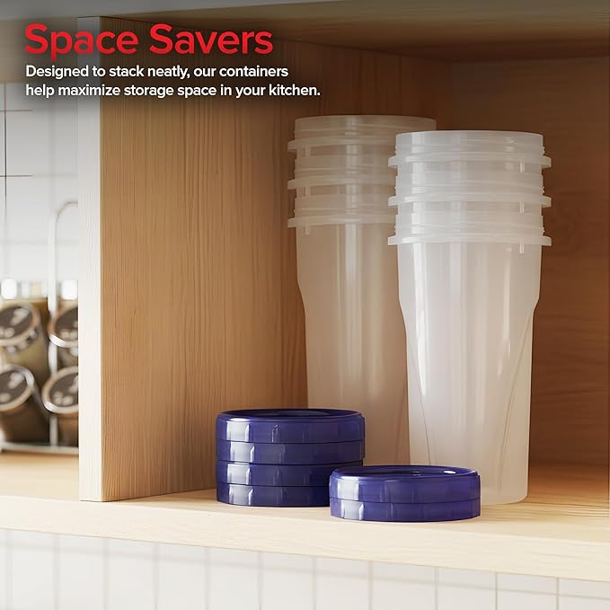 Stock Your Home 48oz Plastic Containers with Twist Top Lids (6 Pack), 1.5 Quart Freezer Containers with Lids for Leftover Food, Airtight Reusable Soup Containers, Microwave and Dishwasher Safe