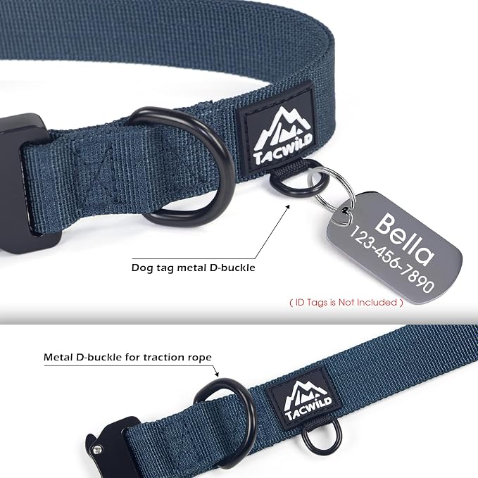 Heavy Duty Dog Collars for Medium and Large Dogs - Adjustable, Chew Proof Nylon Collar with Metal Quick Release Buckle and D-Ring for Dog Tags (Navy Blue, L)