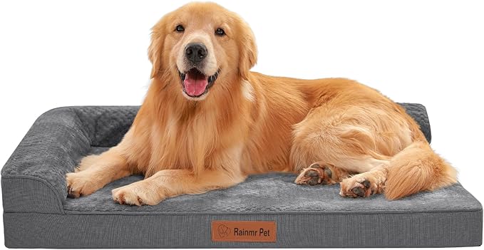 Rainmr Orthopedic Dog Beds for Large Dogs, Memory Foam Dog Beds Large Sized Dogs, Washable Removable Cover, Nonskid Bottom, Waterproof, for Indoor, Outdoor, Crate ＆ Car Use, 44x32x6 Inches, Dark Grey