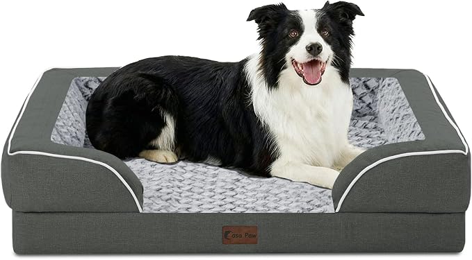 Orthopedic Dog Beds for Large Sized Dogs 35x22 Inch, Medium Waterproof Egg Crate Foam Dog Sofa Bed with Removable Washable Cover Pet Couch with Bolster Side & Non-Slip Bottom, Dark Grey