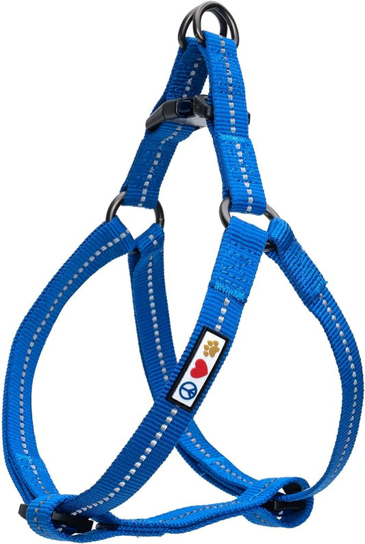 Pawtitas Recycled Reflective Step-in Dog Harness – Adjustable No-Pull Vest for Puppies to Seniors, Safe & Comfortable M Blue