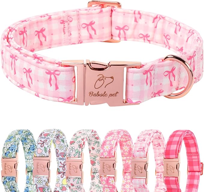 Girl Dog Collar, Sweetheart Girly Pink Bow Dog Collars, Adjustable Heavy Duty Spring/Summer Female Dogs Collar for Small Medium Large Dogs with Metal Buckle XS
