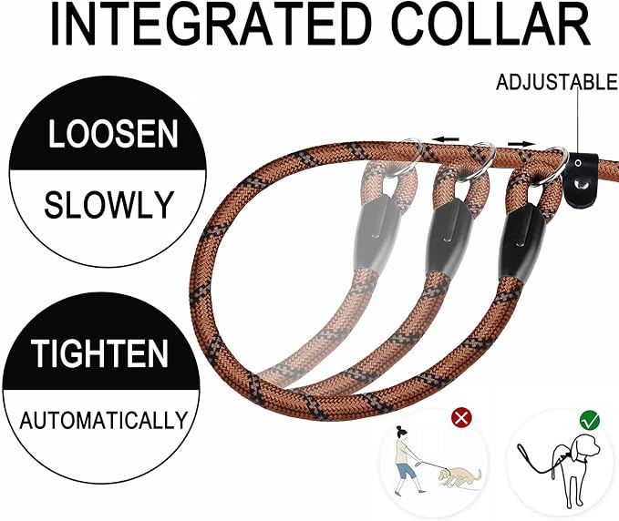 6 FT Heavy Duty Dog Leash, Durable Premium Quality Strong Training Rope Slip Leash with Comfortable Padded Handle and Highly Reflective Threads for Small Medium and Large Dogs, (Brown)