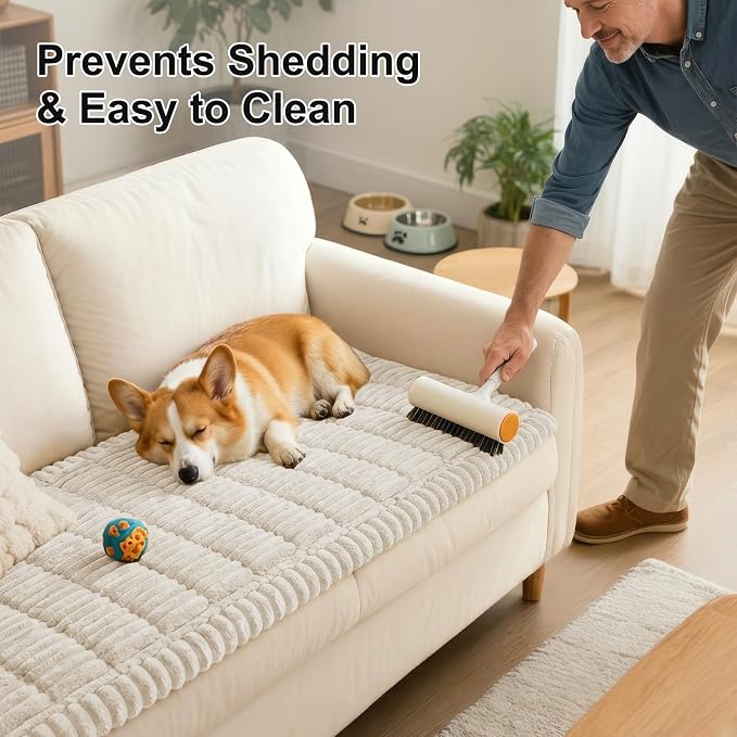 Smiry Couch Cover for Dogs, Non Slip Washable Sofa Protector for Pets, Soft Furniture Cover for Pet, Stylish Sofa Covers, Cozy Protect Against Fur, Dirt & Everyday Messes (White, 35.4" x 70.9")