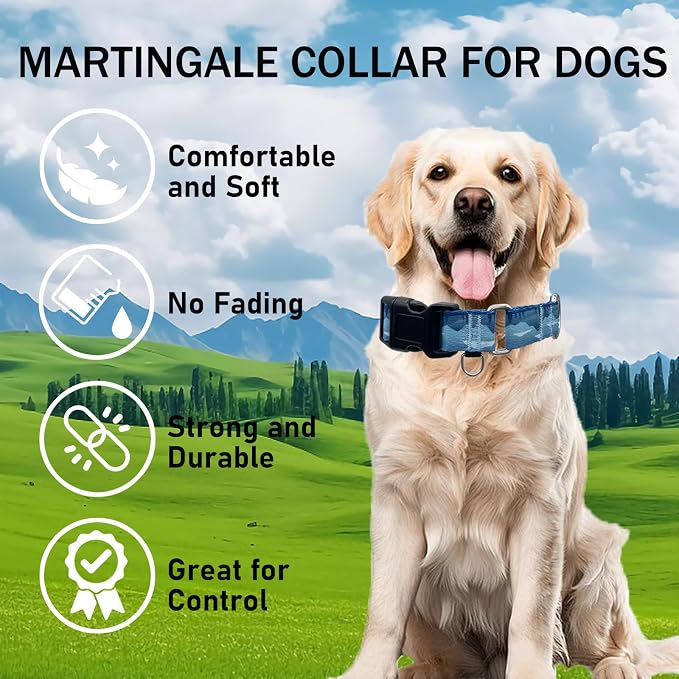 Martingale Collar for Dogs with Buckle Dog Collar Adjustable Soft Nylon Boy Dog Collars for Large Dogs, Blue Sunset