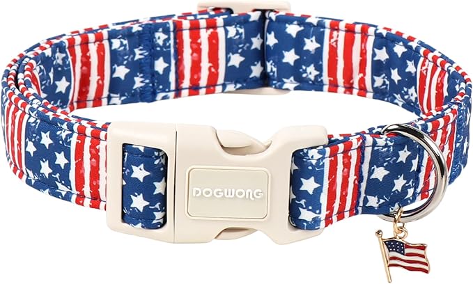 Patriotic Dog Collar for Large Dogs,4th of July Dog Collar with American Flag Pattern,Independence Day Puppy Collars for Medium Lrage Dogs, Neck 39-60 inches