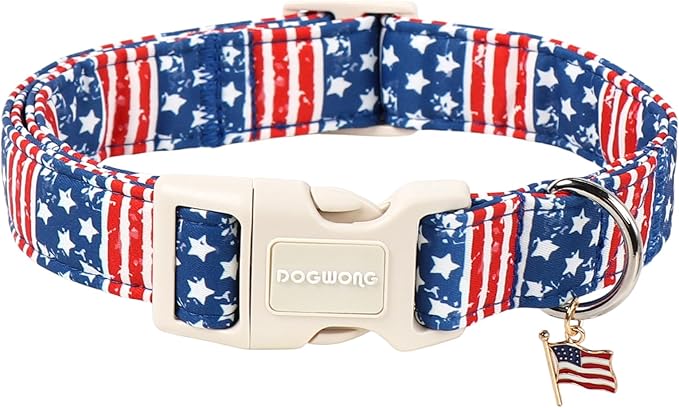 Patriotic Dog Collar for Medium Dogs,4th of July Dog Collar with American Flag Pattern,Independence Day Puppy Collars for Small Medium Dogs, Neck 14-21 inches