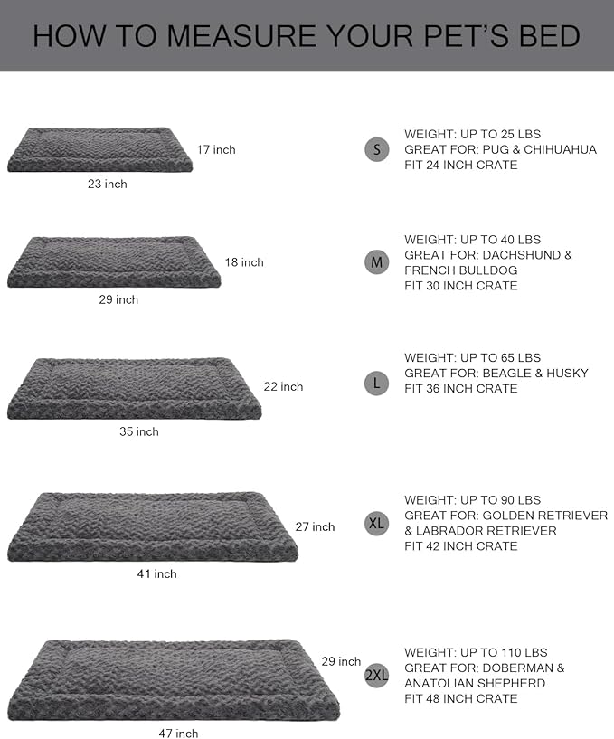 Washable Dog Bed Mat Crate Pad Soft Fluffy Pet Kennel Beds Dog Sleeping Mattress for Large Jumbo Medium Small Dogs, 21 x 13 Inch, Gray