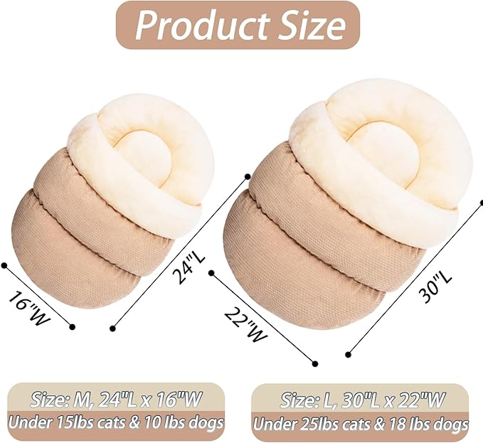 Romaneco Bed for Dog and Cat, Pet Bed, Ultra Soft Cute Plush Slipper Cat Cave Bed, Anti Slip Warm Pet House Nest, Self-Warming, Ideal for Indoor Use - Fits up to 25lbs (30"X22", L, Light Brown)