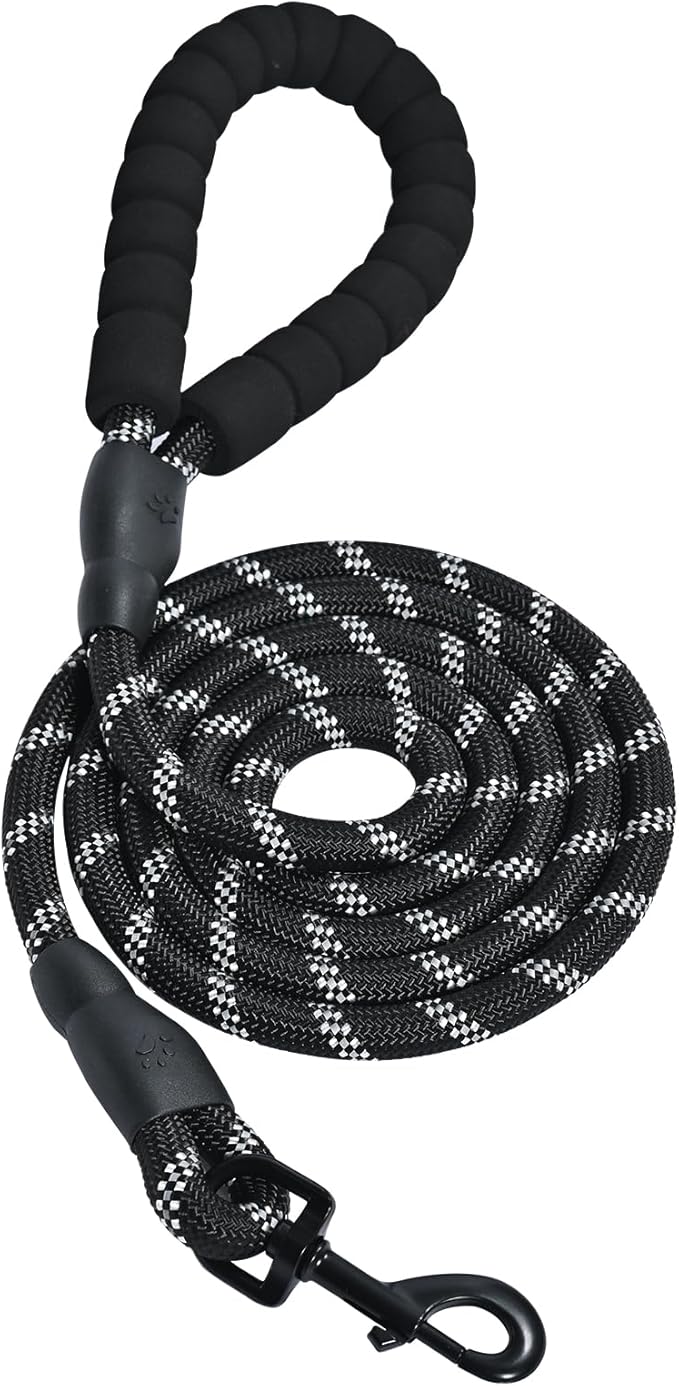 Amazon Basics Round Dog Leash, Heavy Duty, Durable Rope for Small, Medium, and Large Dogs, Lightweight Design for Walking, Training, and Outdoor Activities, Black, 6 Ft