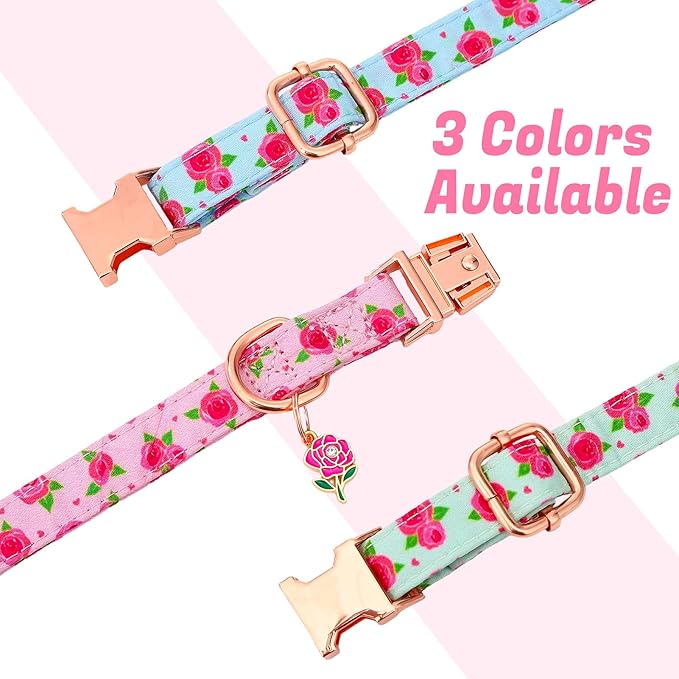 3 Pack Floral Dog Collars for Small Dogs Rose Flower Dog Collars with Pendant for Girl Female Dogs Cute Puppy Pet Collar