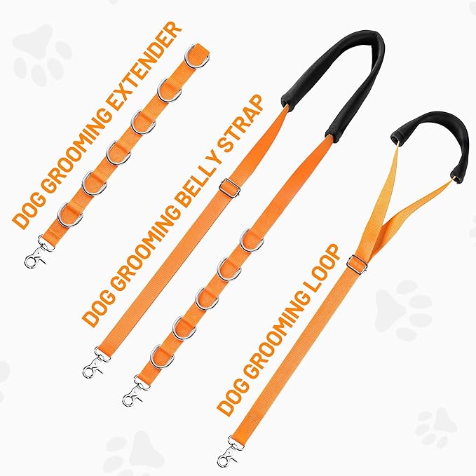 Dog Grooming Belly Strap - Dog Grooming Loops for Table Arm Extender with Clamp Extension Loop Bathing Restraint Leash No Sit Haunch Holder for Small & Medium Hair Cutting Washing (Orange)