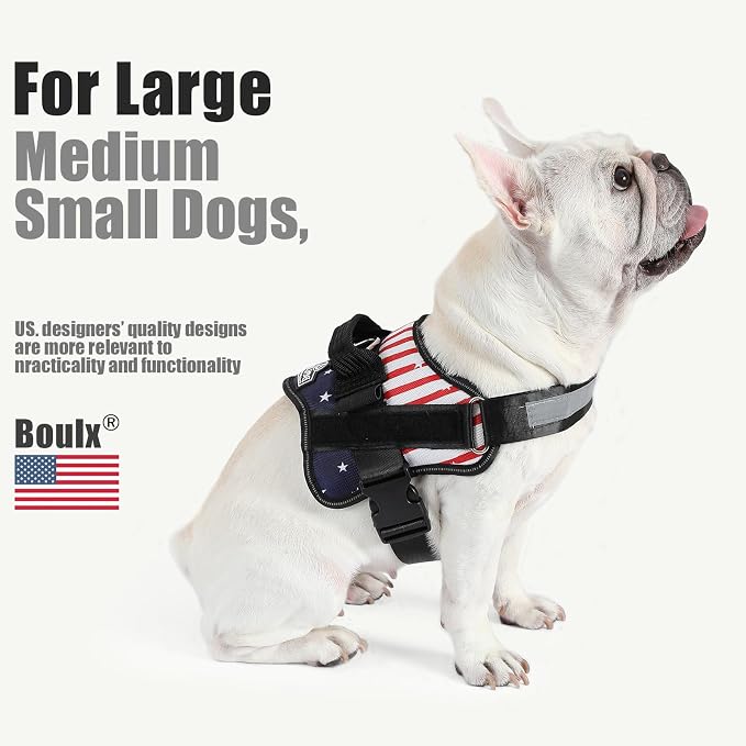 Dog Harness, No-Pull Reflective Dog Vest, Breathable Adjustable Pet Harness with Handle for Outdoor Walking - No More Pulling, Tugging or Choking (Flag, XS)