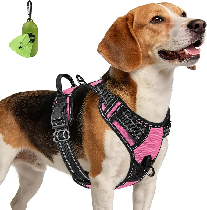 Joytale No Pull Dog Harness Medium Sized Dog, Reflective Pet Vest with Front Clip, Adjustable Soft Padded Harnesses with Easy Control Handle for Training and Walking, Pink, M