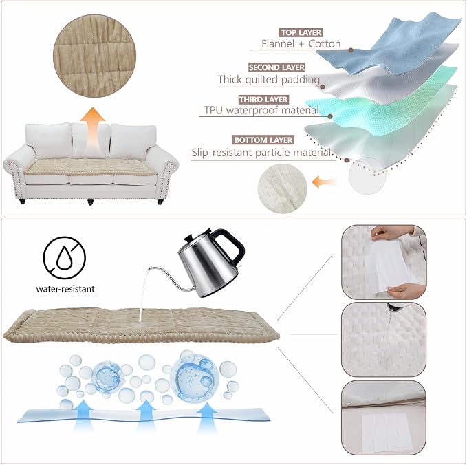 Waterproof Couch Cover for Dogs Washable,Non Slip Fuzzy Durable Couch Covers for 3 Cushion Sofa Pet Friendly Sofa Cover Dog Thick Soft Slipcovers Protector Couches Mat Bed (Brown, 27.6" x 70.9")