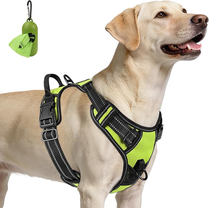 Joytale No Pull Dog Harness for Large Dogs, Reflective Pet Vest with Front Clip, Adjustable Soft Padded Harnesses with Easy Control Handle for Training and Walking, Green, L