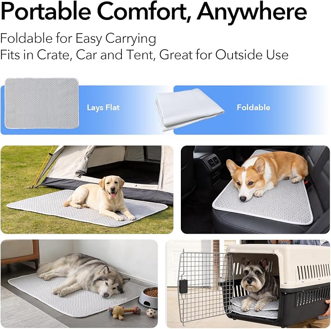 Dog Cooling Mat 38"x26" for Medium Dogs, Q-Max 0.4+ Ice-Silk Fabric, Waterproof & Machine Washable, Non-Slip Portable Pet Cooling Pad for Crate, Indoor & Outdoor Use (M)