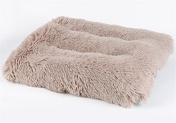 Long Plush Calming Pet Bed Cuddler Pet Bed for Dogs and Cats Fluffy Faux Fur Dog Bed with Anti Slip Bottom Machine Washable Pet Sleep Bed Crate Mat Khaki 2XL