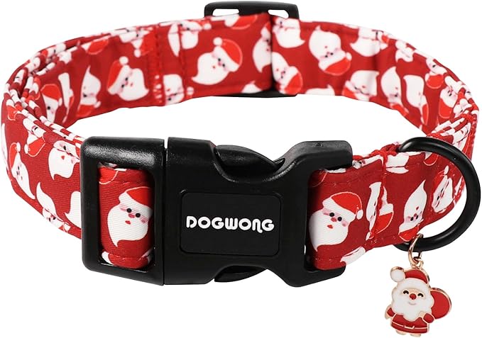 DOGWONG Christmas Red Santa Dog Collar- Cute Santa Claus Christmas Dog Collars Adjustable Designer Christmas Dog Collars for Small Medium Large Dogs XS
