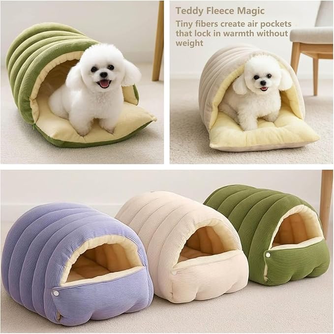 Cozy Monster Cat & Dog Cave, Indoor Washable Hideaway for Pets, Includes Removable Cover and Non-Slip Base. Cave-Style Design Provides a Comfortable Space for Cats and Dogs (Green,Small)