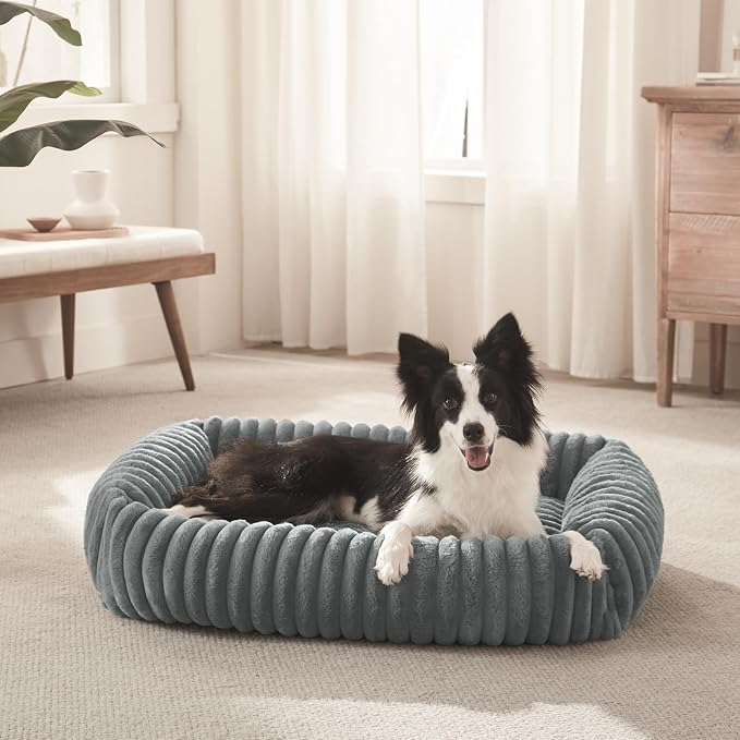 FURTIME Dog Bed for Small Dogs, Washable Orthopedic Dog Cat Bed with Removable Cover, Rectangle Soft Calming Sleeping Puppy Bed Durable Pet Cuddler with Anti-Slip Bottom, Grey, S (20"x19"x6")