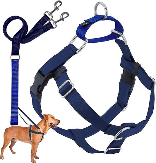 2 Hounds Design Freedom No Pull Dog Harness, Adjustable Harness and Leash Set, Easy Walking & Comfortable Control, Fits Small, Medium & Large Dogs, Solid Colors, Made in USA, 5/8" MD, Navy