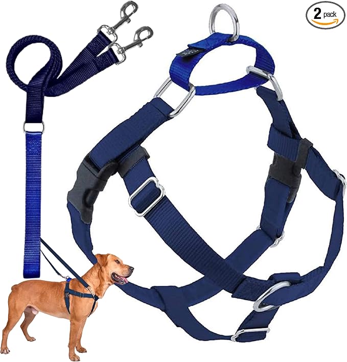 2 Hounds Design Freedom No Pull Dog Harness, Adjustable Harness and Leash Set, Easy Walking & Comfortable Control, Fits Small, Medium & Large Dogs, Solid Colors, Made in USA, 5/8" SM, Navy