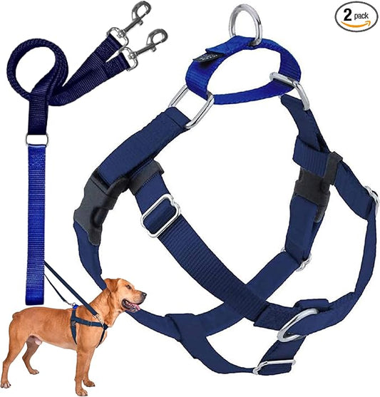 2 Hounds Design Freedom No Pull Dog Harness, Adjustable Harness and Leash Set, Easy Walking & Comfortable Control, Fits Small, Medium & Large Dogs, Solid Colors, Made in USA, 5/8" SM, Navy