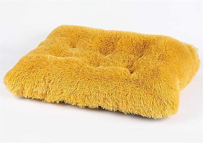 Long Plush Calming Pet Bed Cuddler Pet Bed for Dogs and Cats Fluffy Faux Fur Dog Bed with Anti Slip Bottom Machine Washable Pet Sleep Bed Crate Mat Yellow M