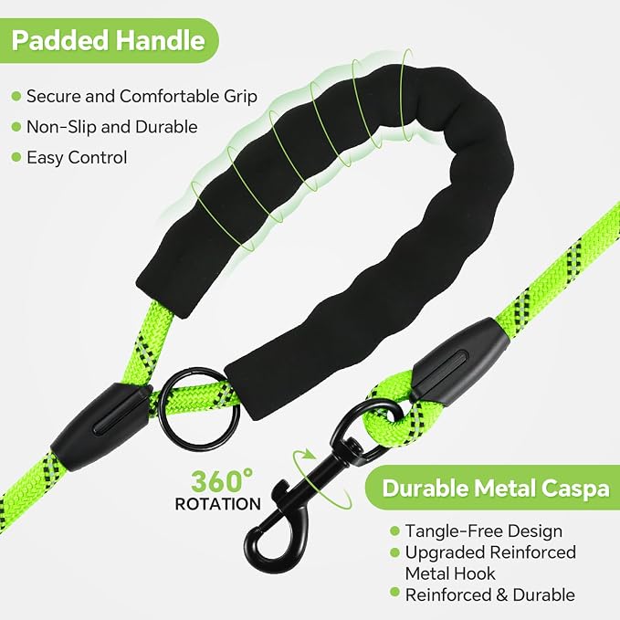 Heavy Duty Dog Leash - 4.9 FT for Large and Small Dogs - Strong Nylon, Comfortable Handle, Reflective Stitching - Ideal for Walking, Training, and Outdoor Activities, Green