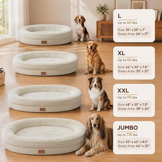 Orthopedic Dog Bed for Extra Large Dogs, XL Waterproof Dog Bed with Bolsters, Supportive Egg Crate Foam Pet Couch Bed with Removable Washable Cover & Non-Slip Bottom, Light Beige
