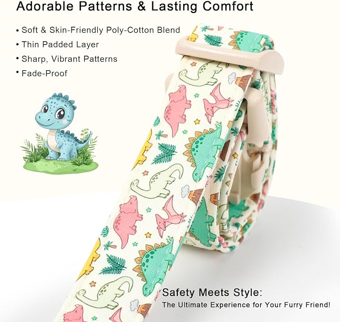 Dinosaur Dog Collar Cute Boy Dog Collars for Giant Large Dogs - Lightweight Adjustable Cartoon Design Male Female Dogs Everyday Collar with Safety Buckle XL