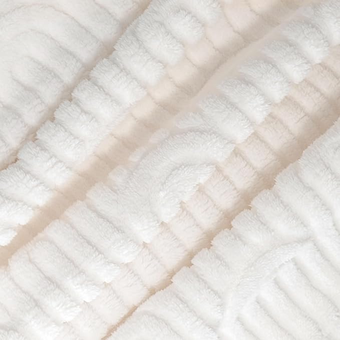 Americanflat 50x60 Jacquard Fleece Throw Blanket - Soft and Breathable Throw Blanket for Couch, Bed, Chair - Fleece Blankets Perfect for Home, Bedroom, or Outdoor Use - Rainbow Design in Cream