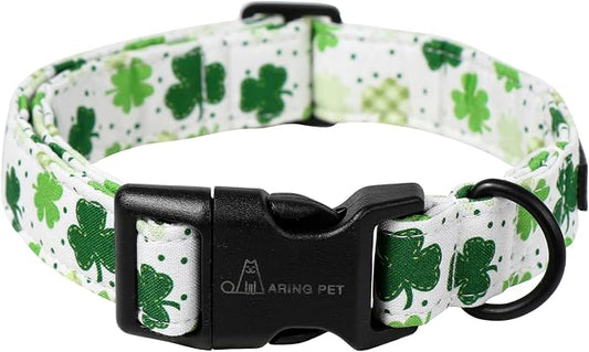 ARING PET St Patrick's Day Dog Collar, Cute White Clovers Pet Collars with Quick Release Buckle for Puppy Small Medium Large Boy Girl Dogs-M