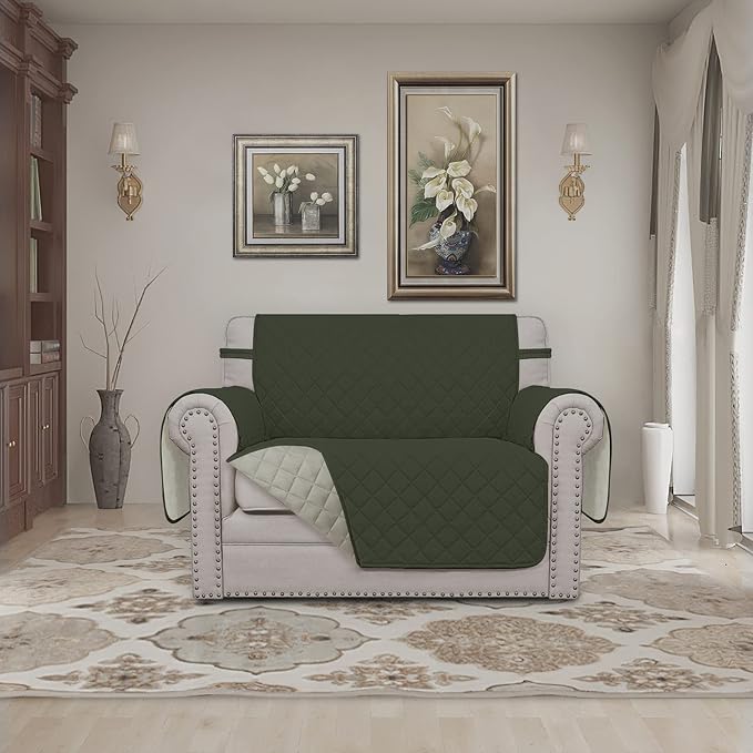 Easy-Going Oversized Chair Sofa Slipcover Reversible Sofa Cover Water Resistant Couch Cover Furniture Protector Cover with Elastic Straps for Pets Dog (Oversized Chair, Army Green/Beige)