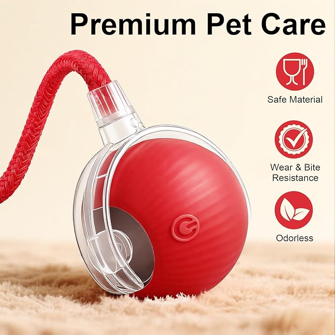 Smart Interactive Automatic Electric Rolling Moving Rechargeable Motion Activated Self Solo Play Electronic Stimulation Chase Teaser Ball Toy with Rope for Indoor Bored Adult Cat and Dog, Blue